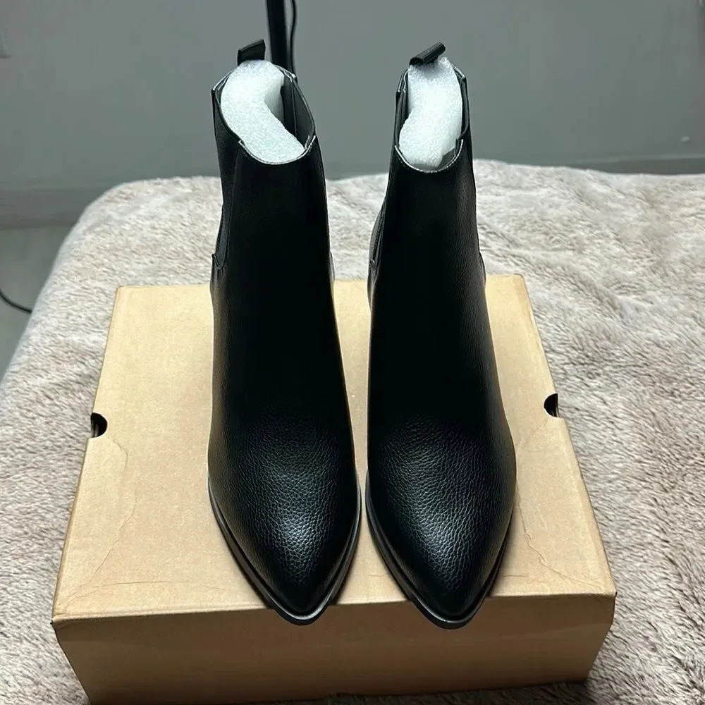 VETASTE Pointed Toe Stacked Chunky Block Heel Ank… - image 5